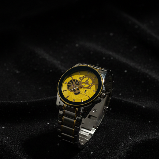 Luxury Men’s Skeleton Automatic Watch – Two-Tone Stainless Steel Bracelet | Open Heart Mechanical Design | Premium Transparent Dial Wristwatch